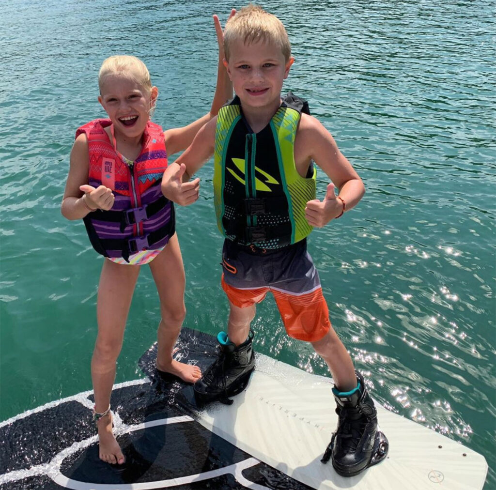 Kids getting ready to wakeboard