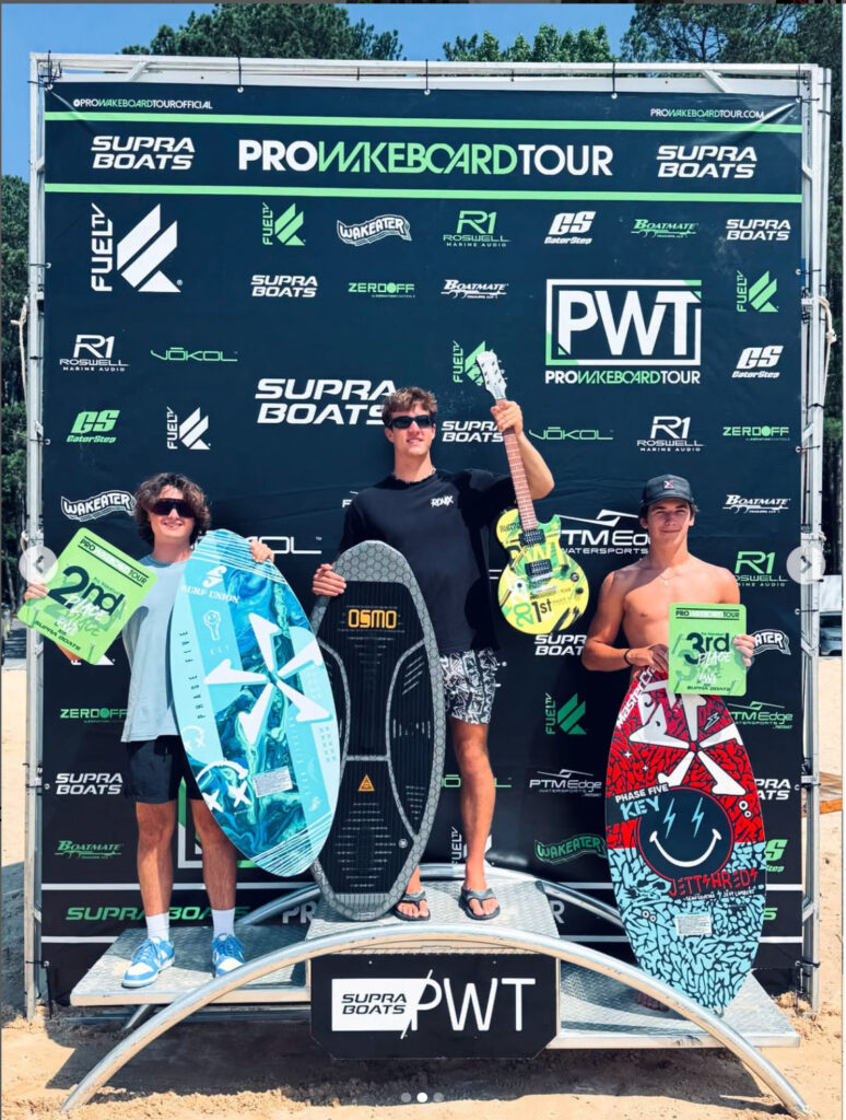 Dylan Matthews with Pro Wakesurf trophy
